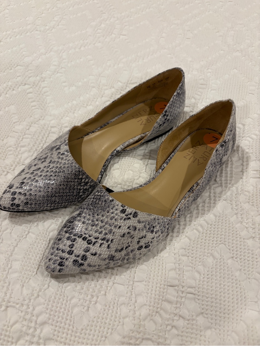 Naturalizer Women's Snake-Print D'Orsay Flat - White & Gray
